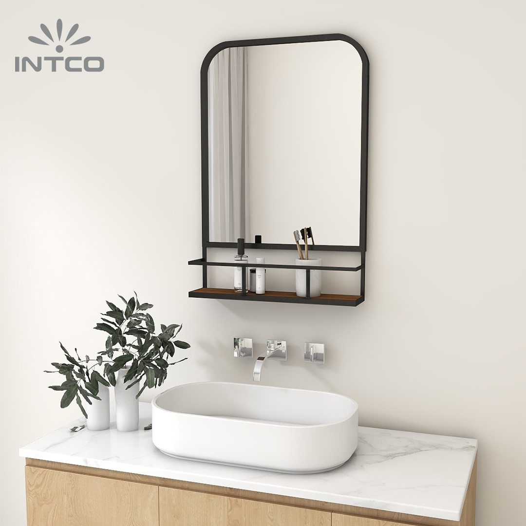 Black Bathroom Mirror with Shelf