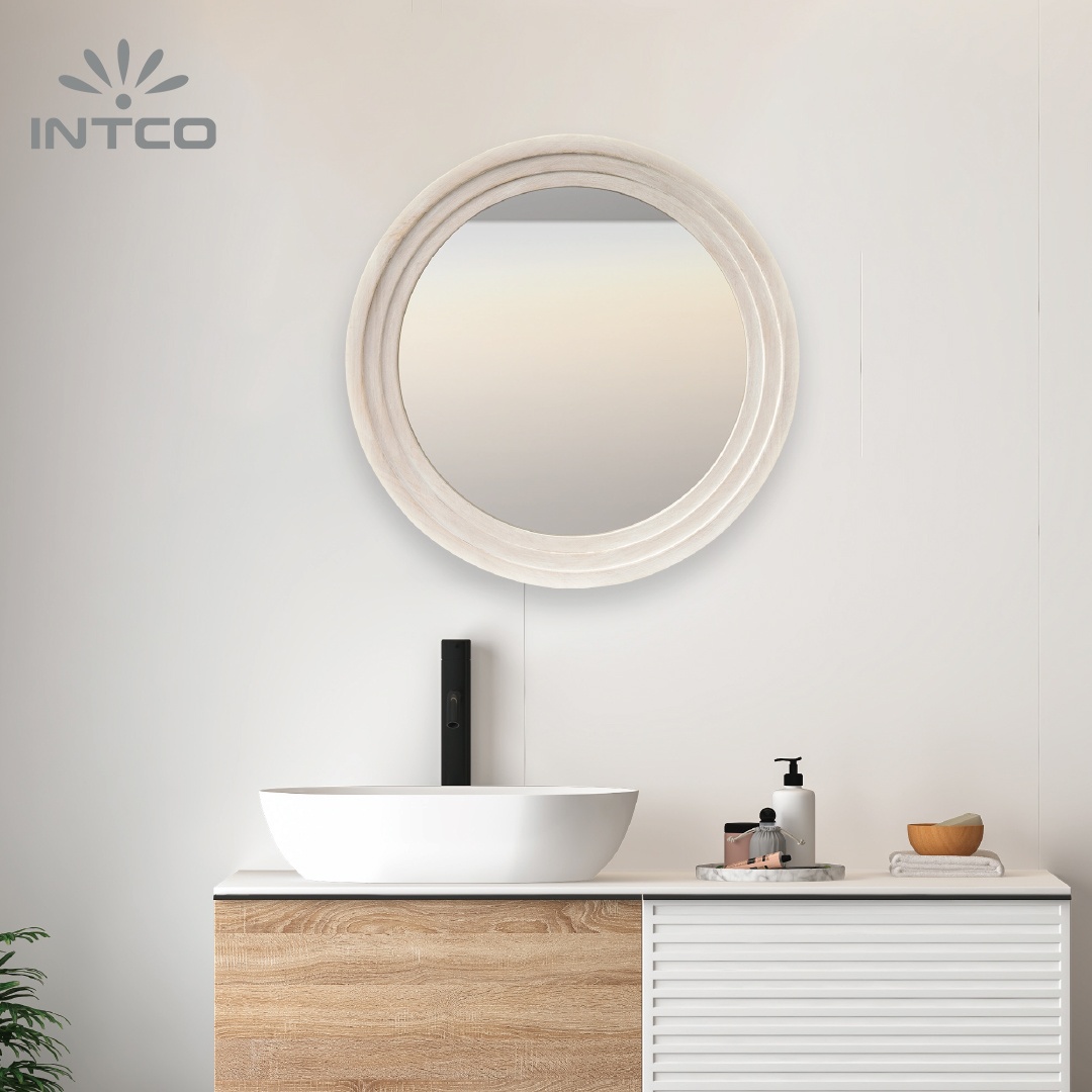 Round Wood Decorative Mirror for Wall