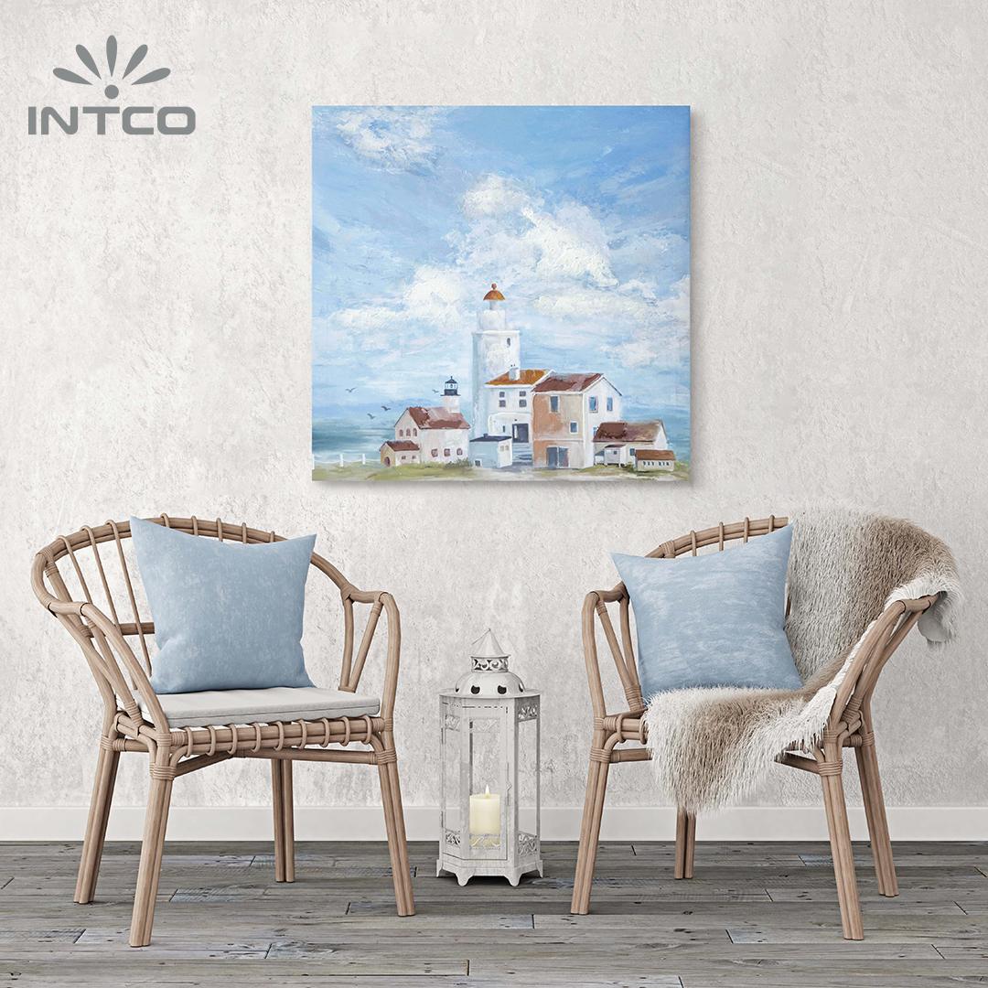 Nordic Style Coastal Beach  Lighthouse Canvas Wall Art Decor