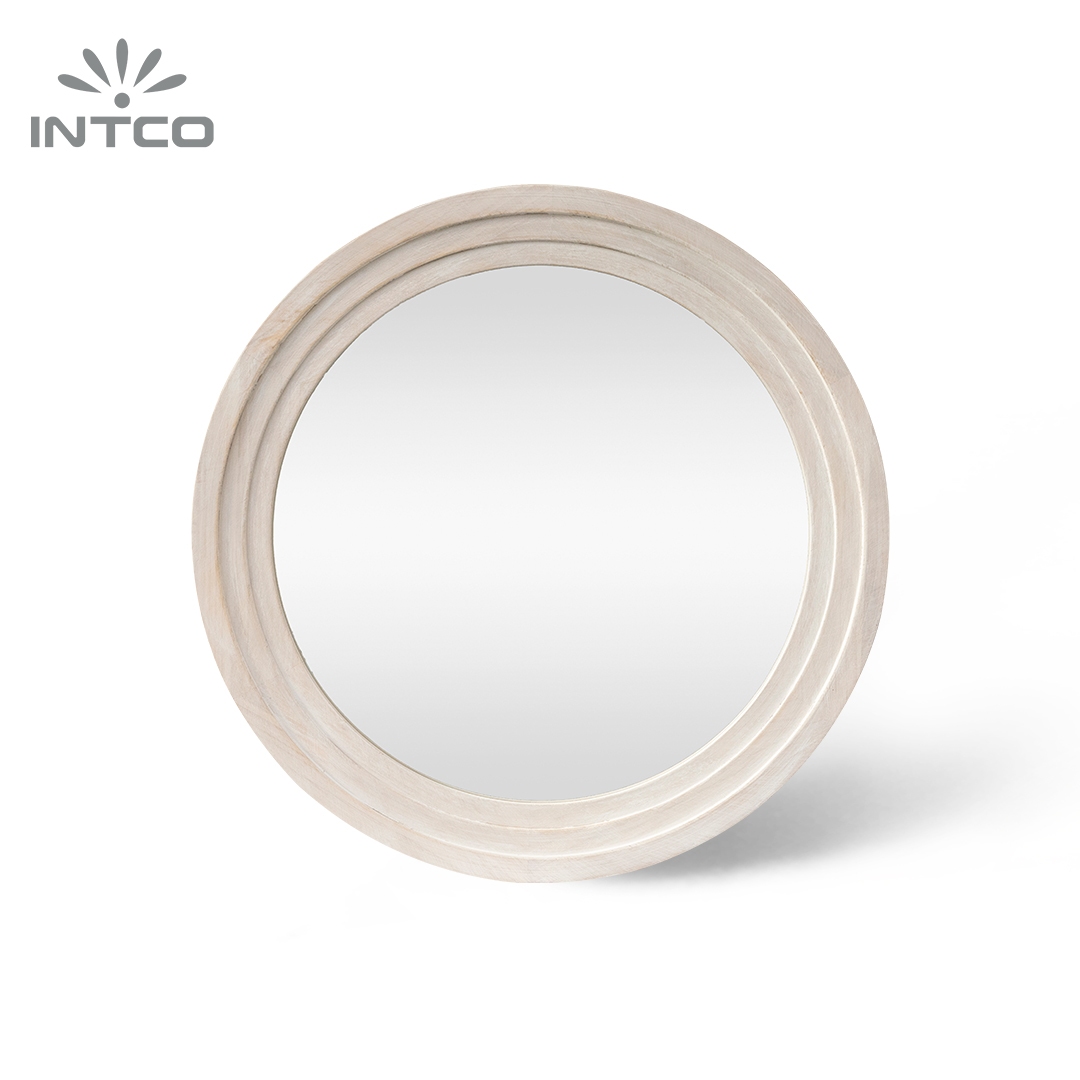 Round Wood Decorative Mirror for Wall