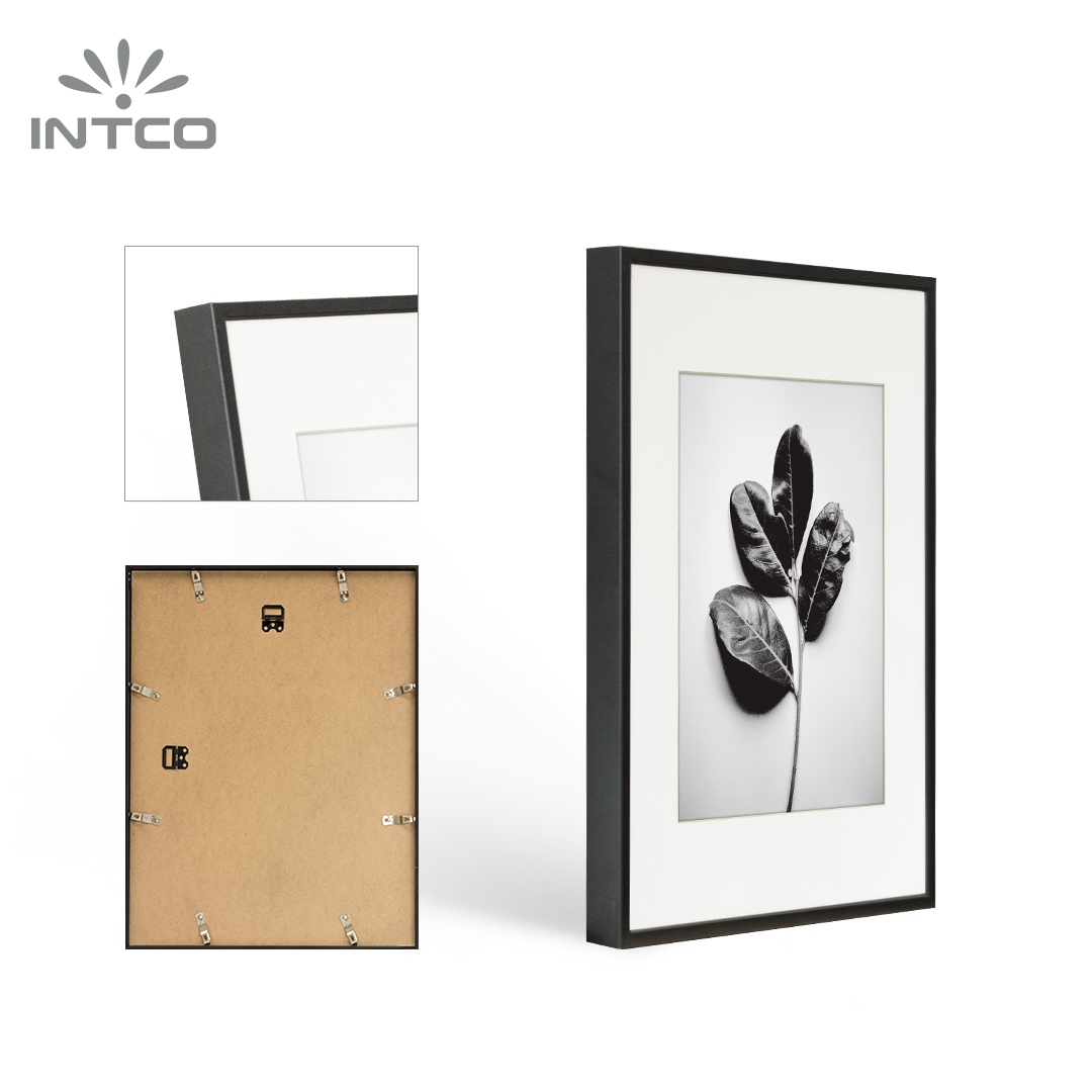 Wall Mounted Black Aluminum Photo Frame with Mat