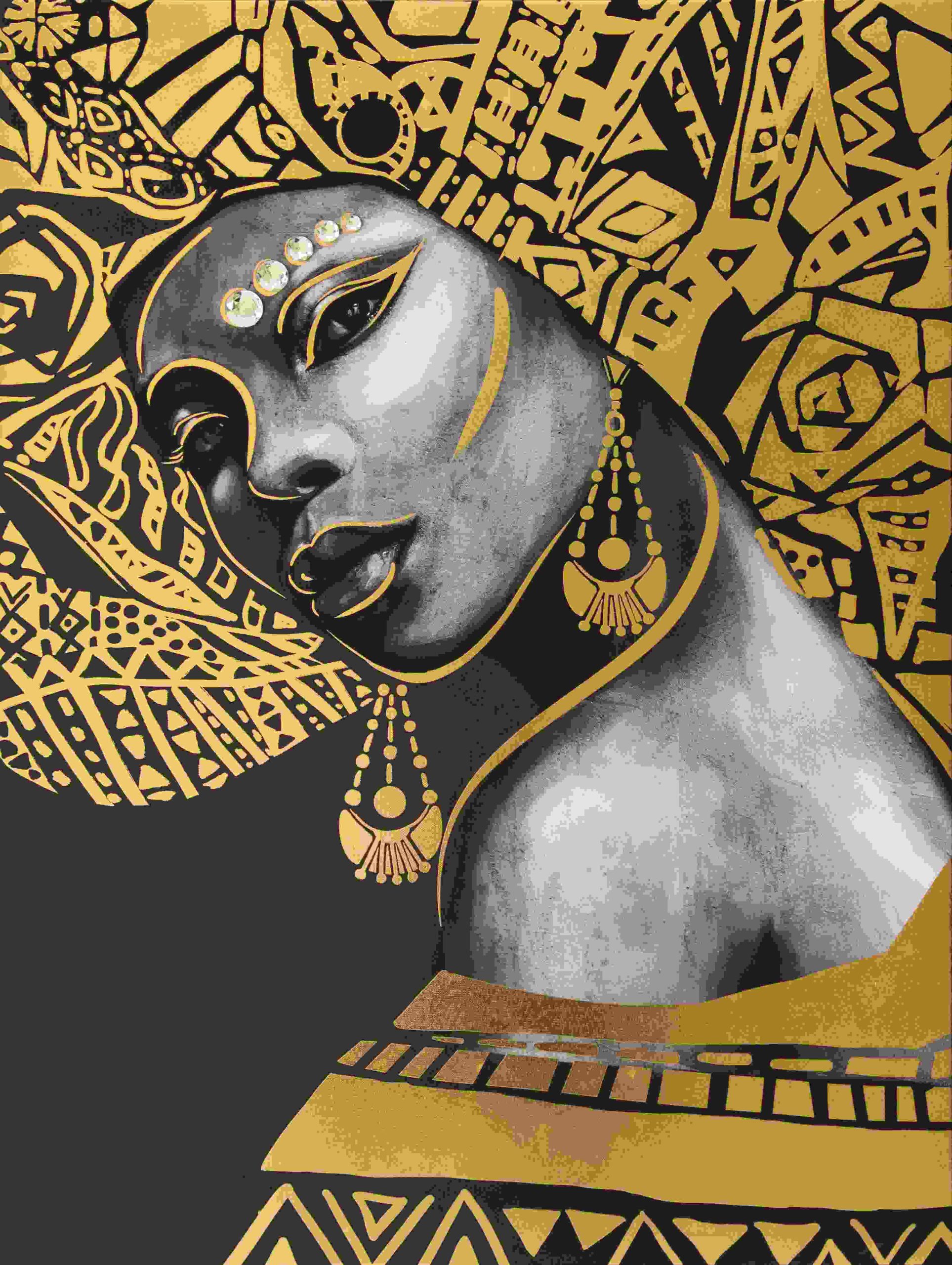 Black and Gold Figurative Woman Canvas Wall Art